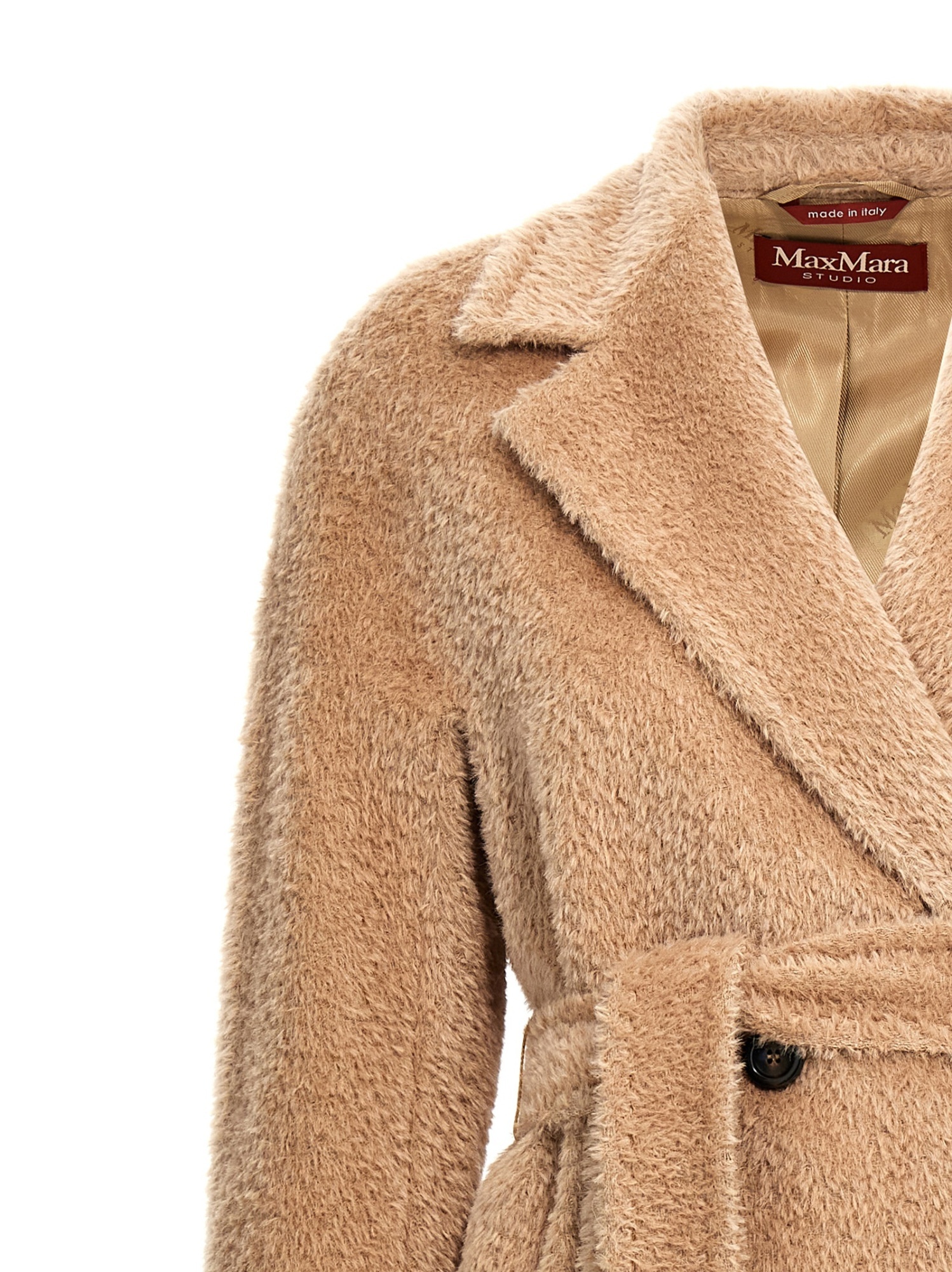 Max Mara Long-sleeved Lapel Coat In Nude