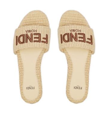 Fendi Natural Raffia Slides In Nude