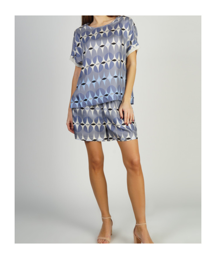 Lorena Antoniazzi Geometric-print Silk T-shirt In Gray