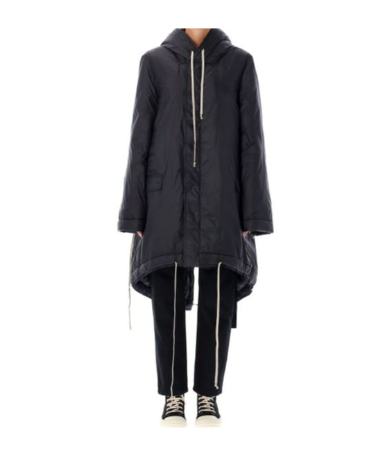 Rick Owens Drkshdw Parka With Fishtail Hem And Hood In Black