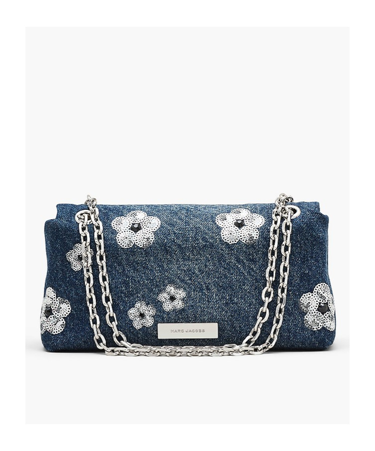 Marc Jacobs The Sequin Daisy Denim Dual Chain Mini Bag In Black