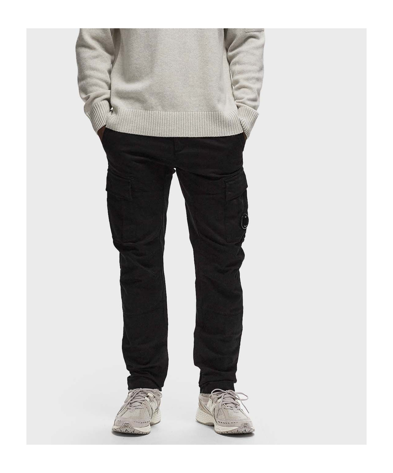 C.p. Company Straight Fit Cargo Pants With Circular Lens Detail In Black