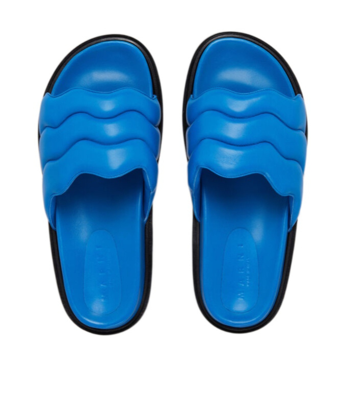 Shop Marni Blue Wavy Leather Slide Sandal