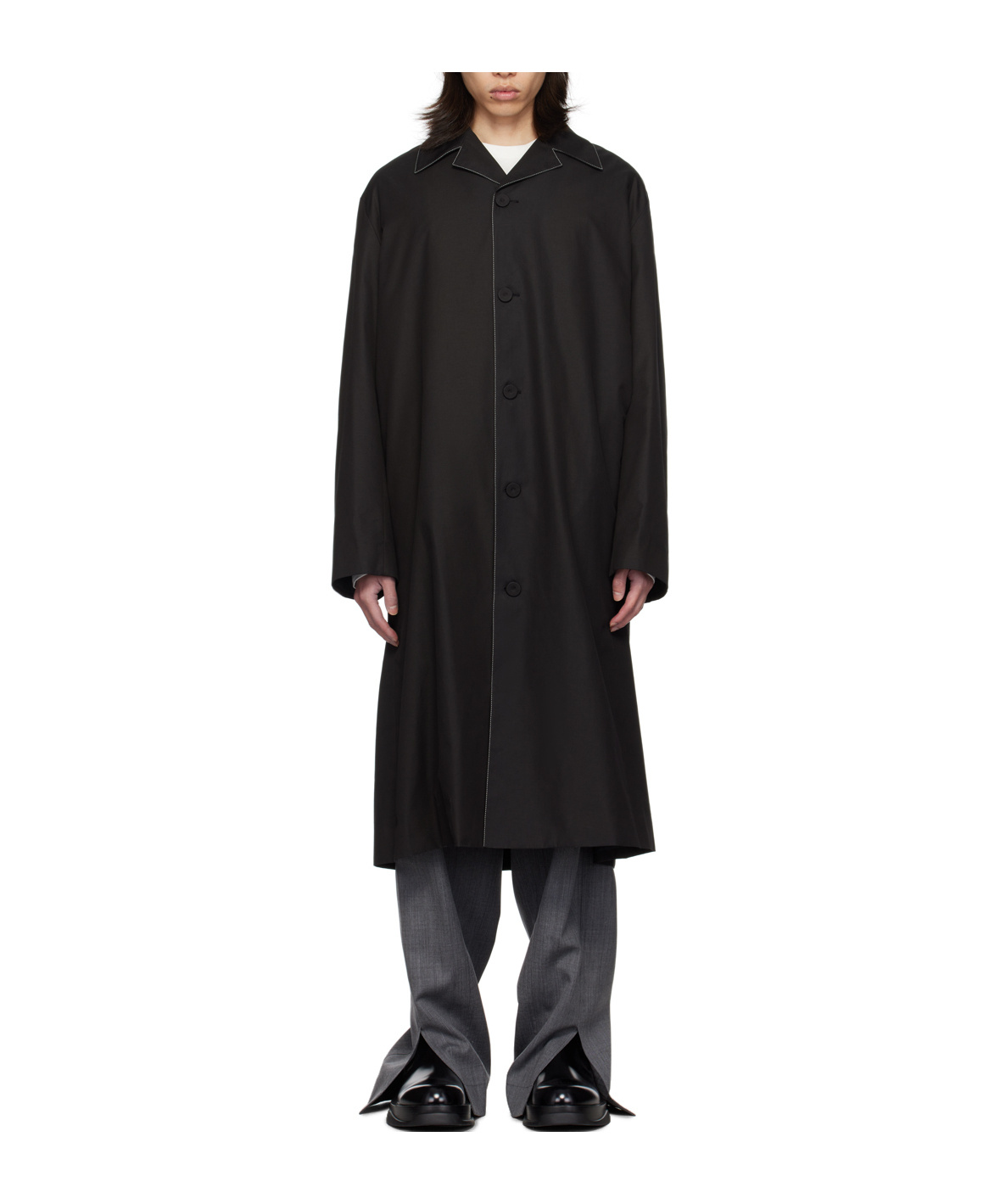 Jil Sander Buttoned-up Midi-coat In Black
