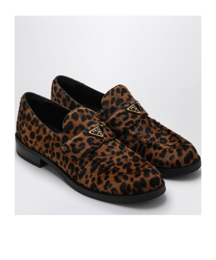 Prada Pony-effect Leather Leopard Moccasin In Black