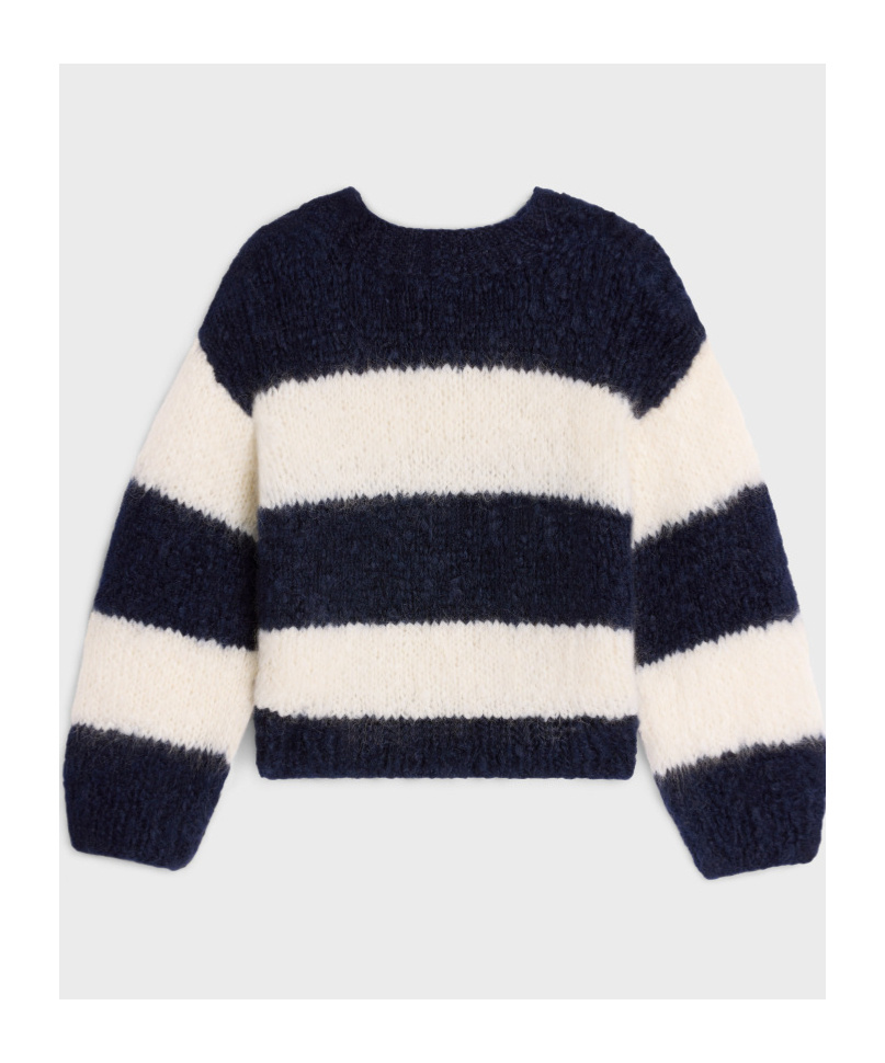 Celine Mohair And Wool Striped Round-neck Sweater In Black
