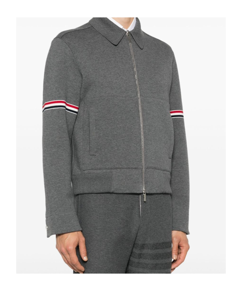 Thom Browne Rwb-stripe Cotton Jersey Zip-up Jacket In Gray