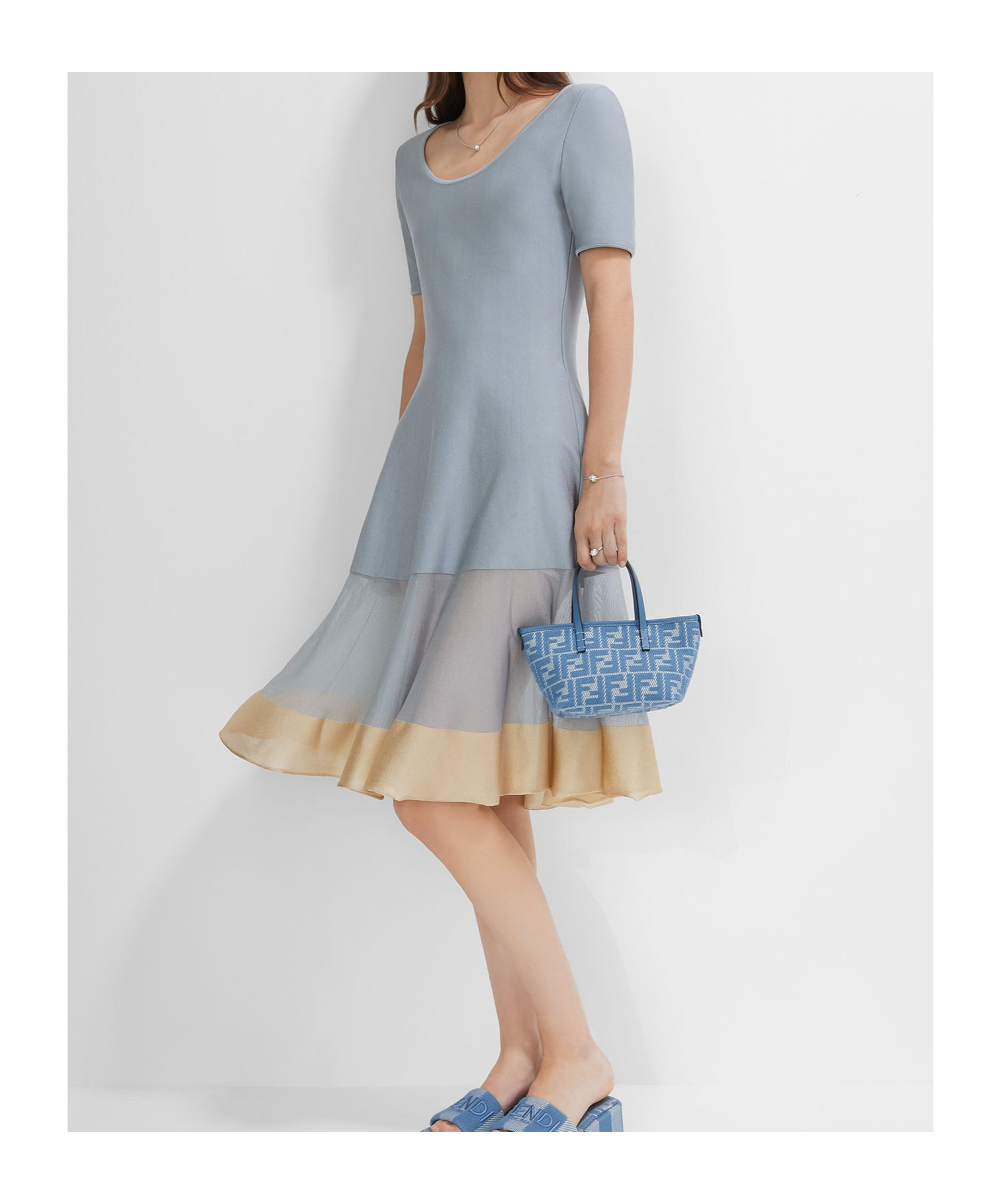 Fendi Women Embroidered Chenille Mini Roll Handbag In Blue