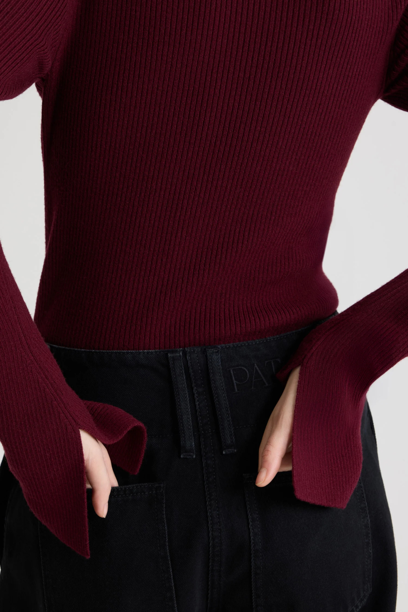 Patou Turtleneck Ribbed Sweater In Burgundy