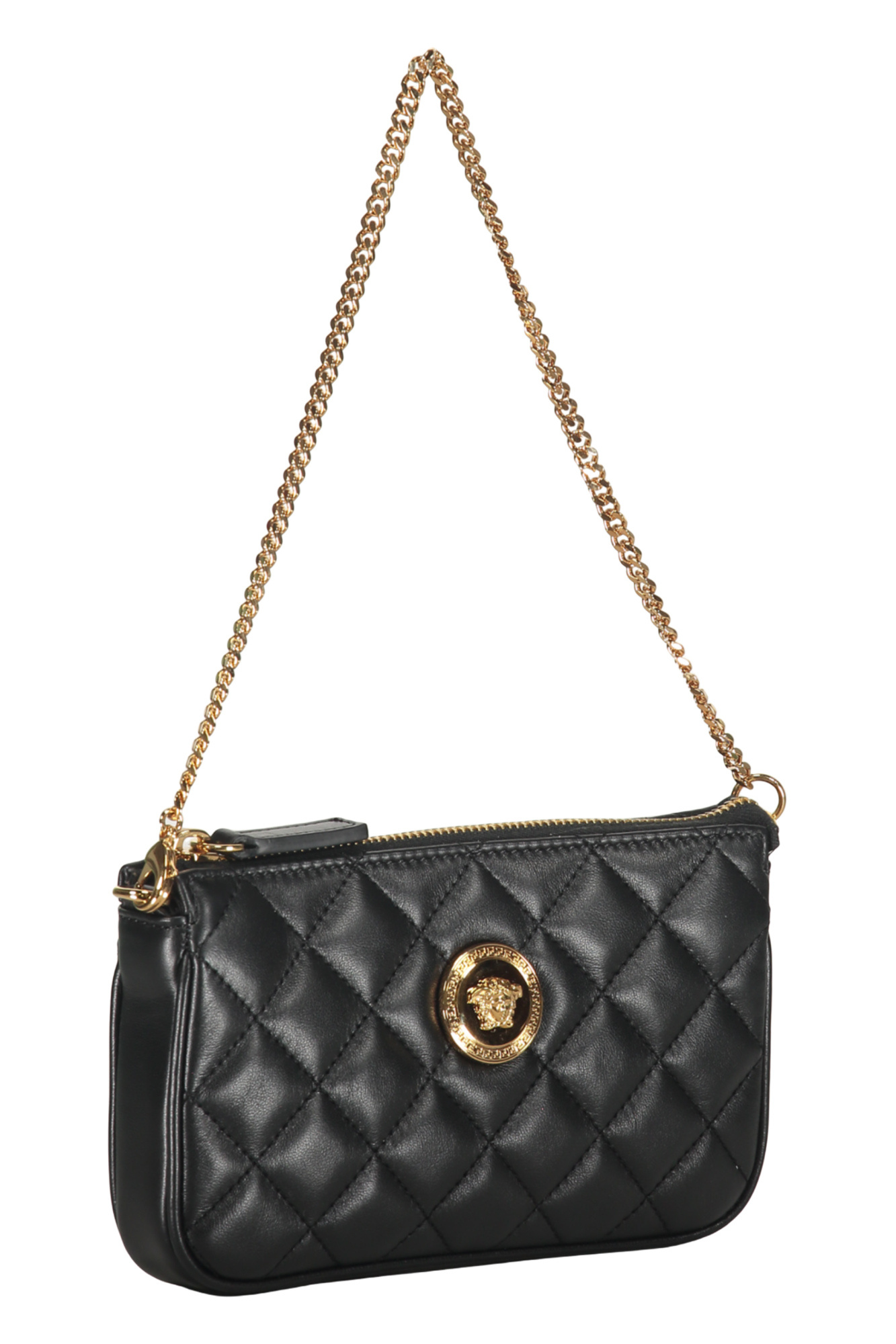 Versace Medusa Quilted Leather Pochette In Black