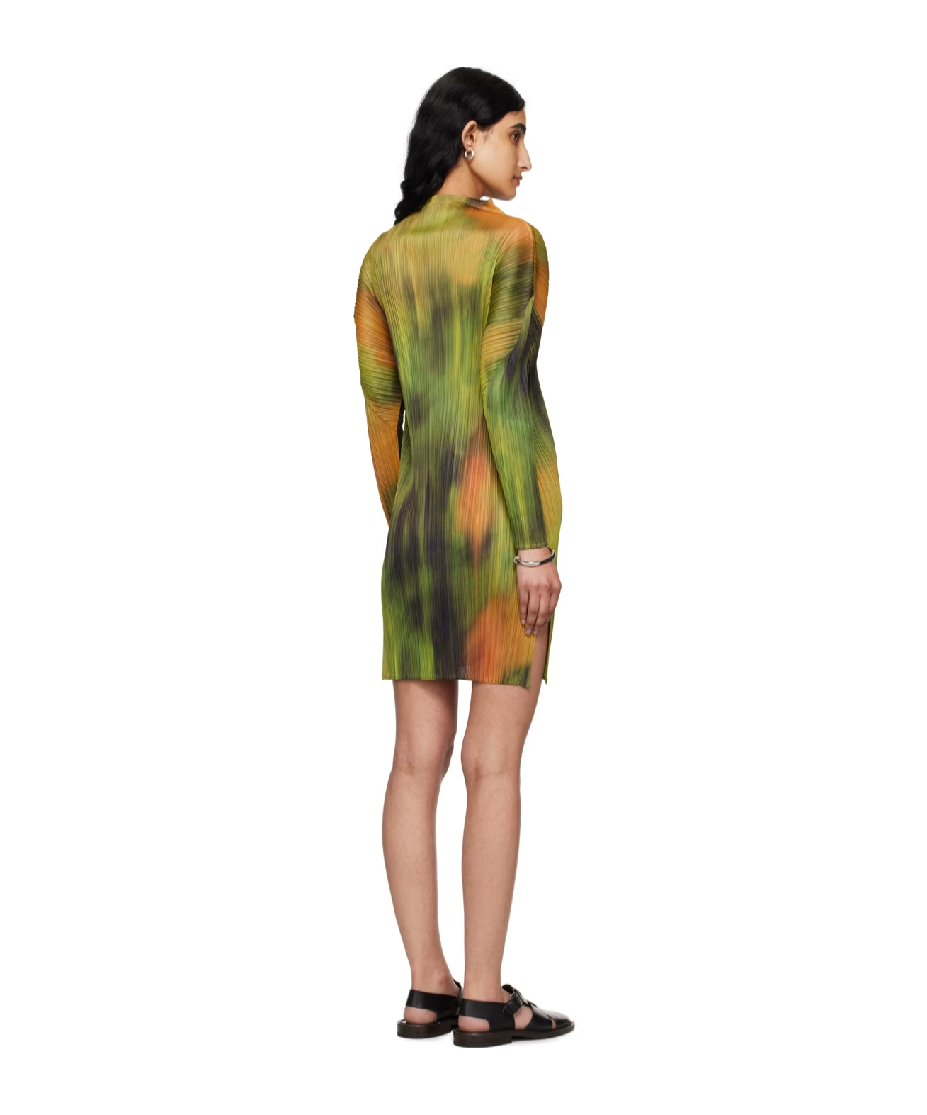 Issey Miyake Tie-dye Pleated Minidress In Green