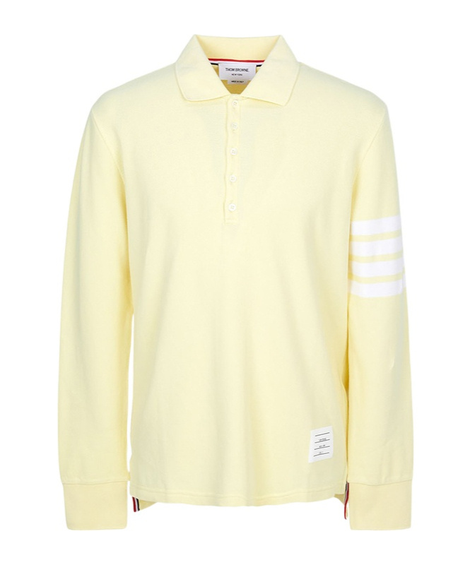 Thom Browne 4-bar Long-sleeve Polo Shirt In Neutral
