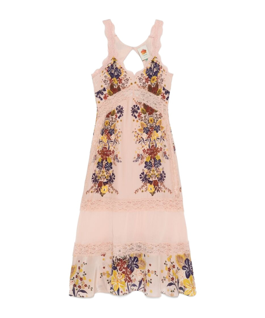 Farm Rio Floral Lace Slip Dress In Nude