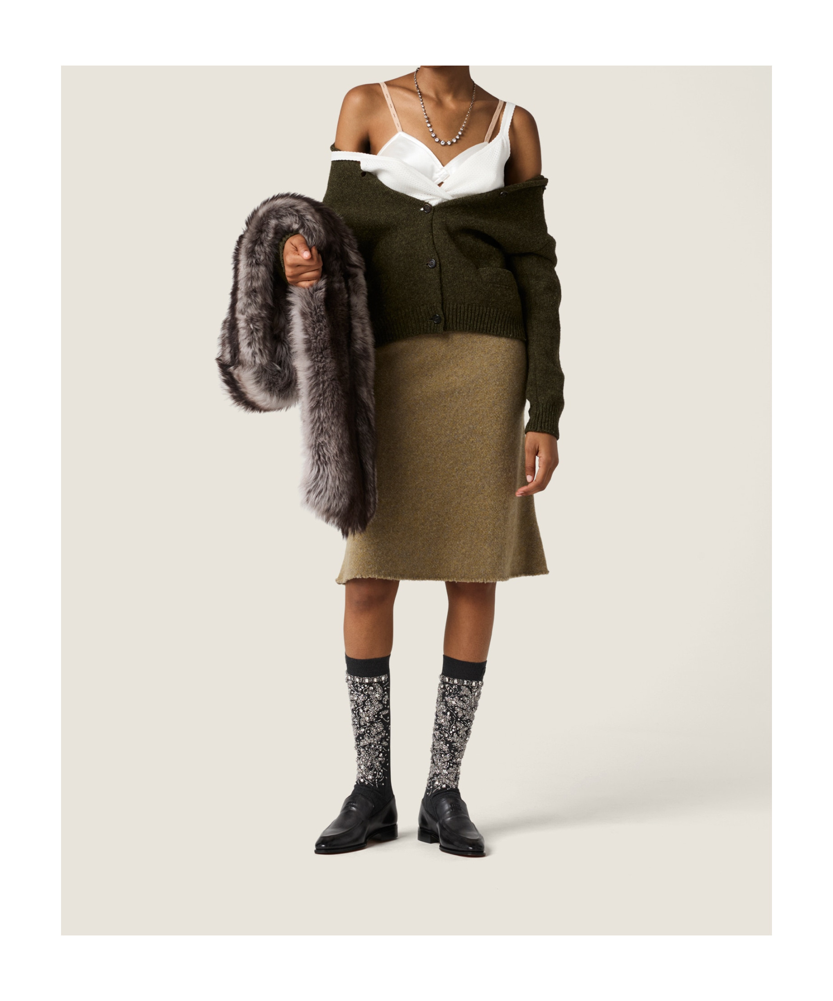 Miu Miu Wool Cardigan In Brown