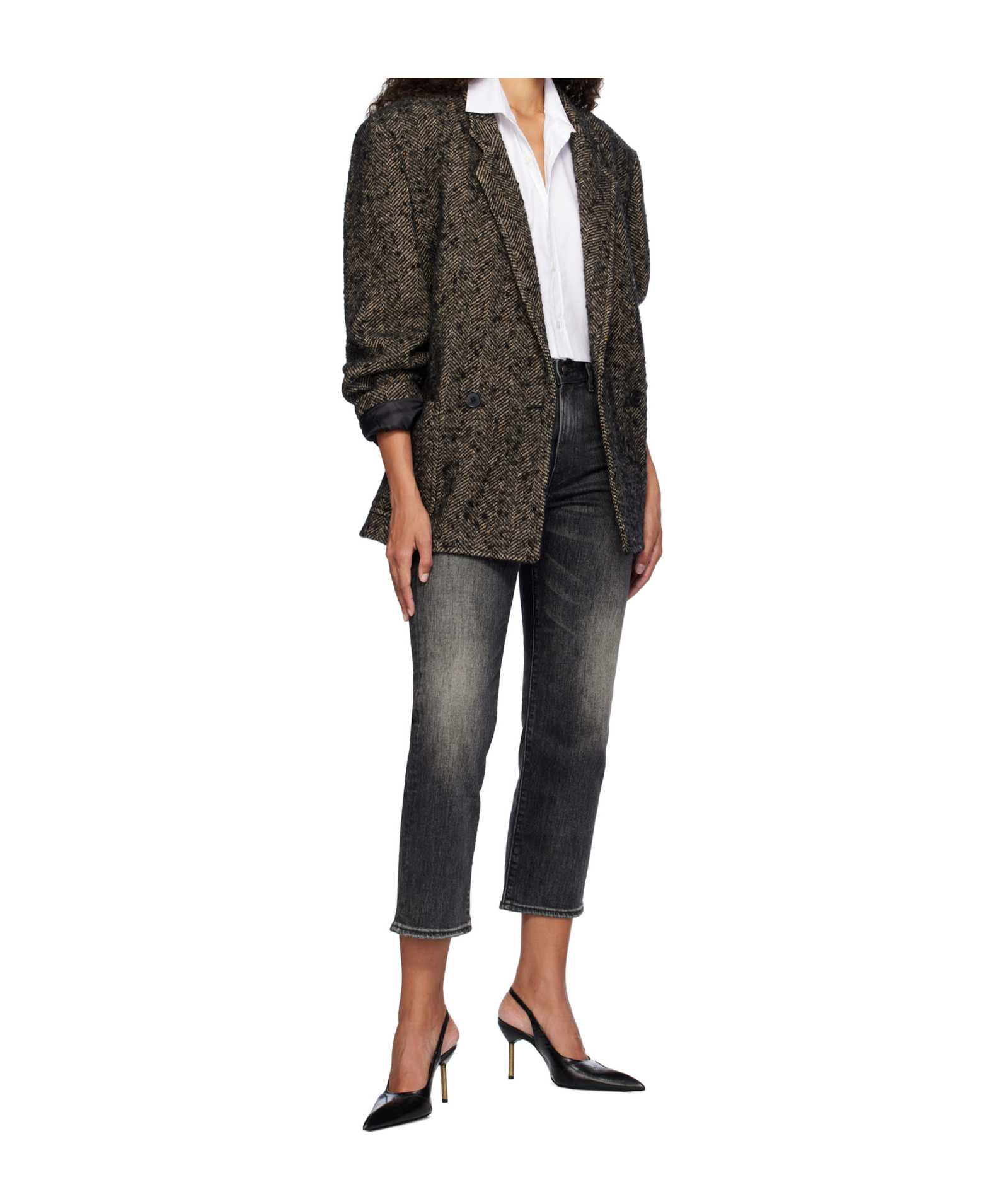 R13 Herringbone Blazer In Black