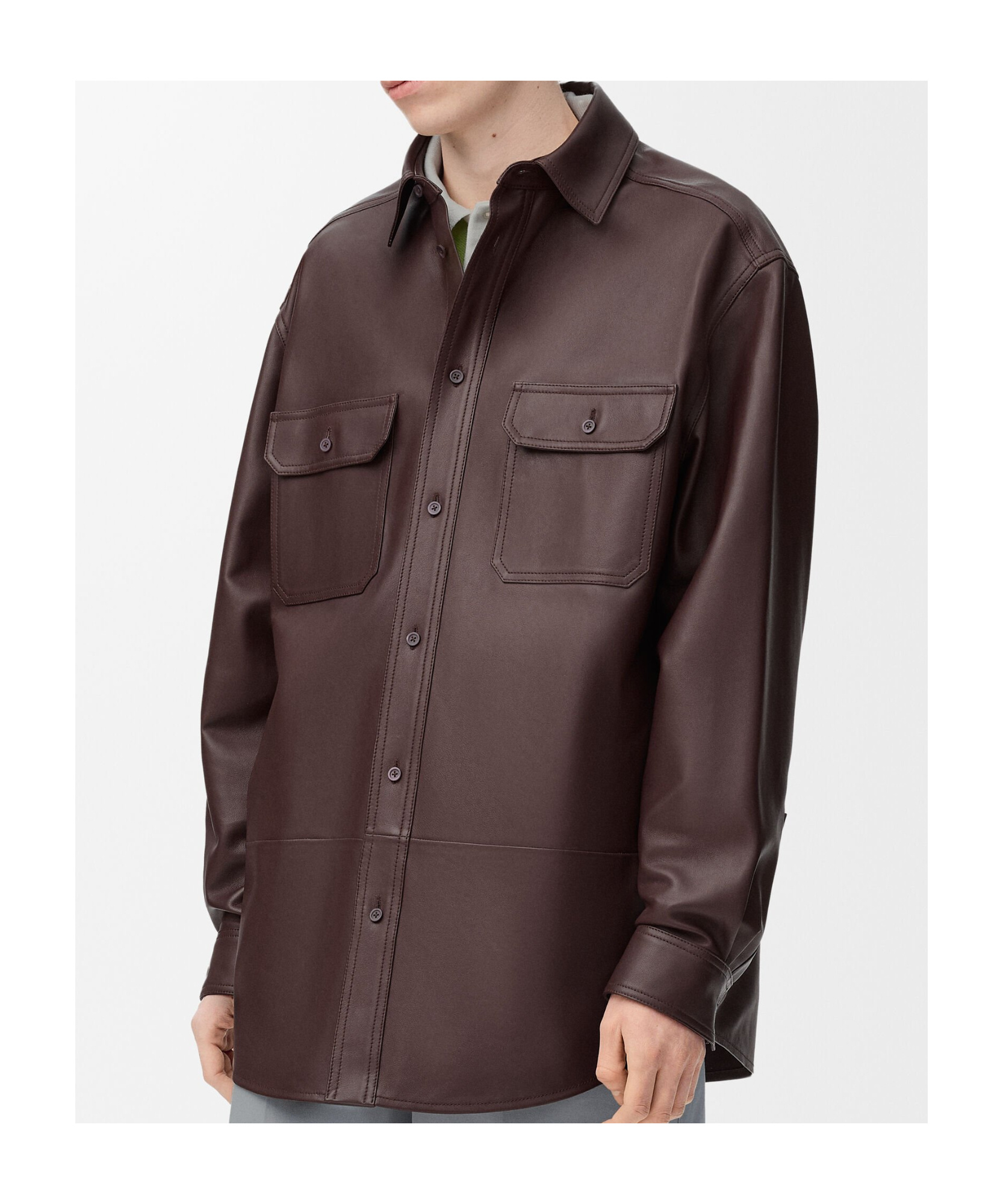 Loewe Overshirt In Nappa Lambskin In Brown