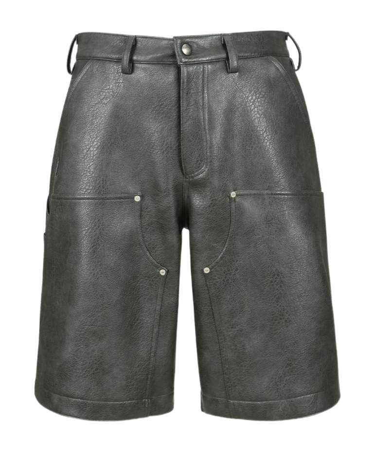 Andersson Bell Double Knee Faux-leather Shorts In Grey