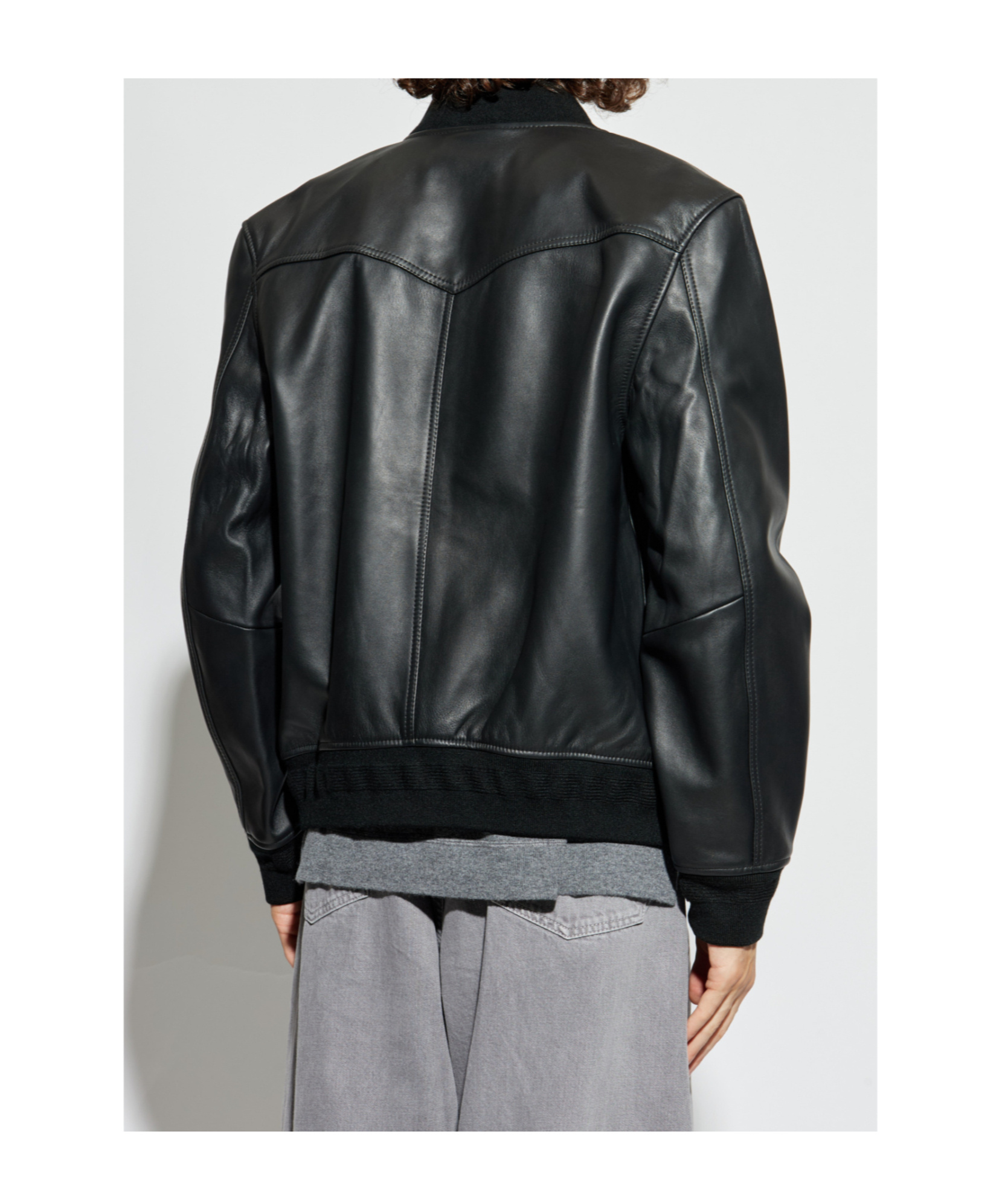 Officine Generale Zippered Leather Jacket In Black