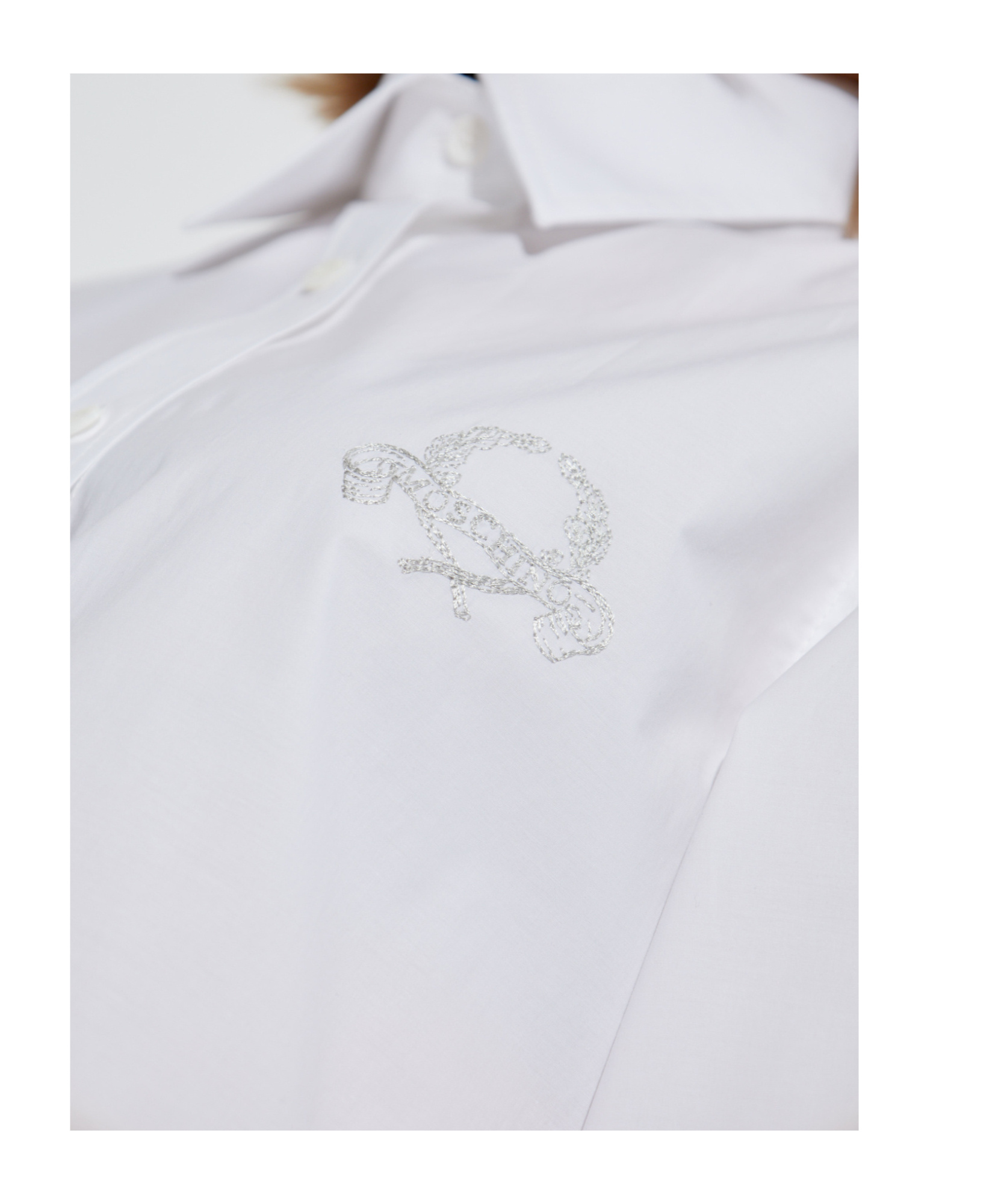 Moschino Logo-embroidered Long-sleeved Shirt In White