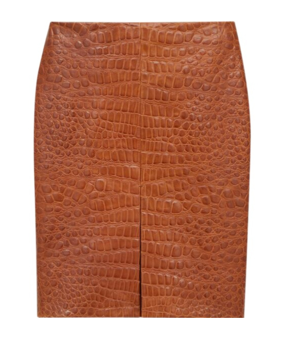Saint Laurent Pencil Skirt In Crocodile-embossed Leather In Brown