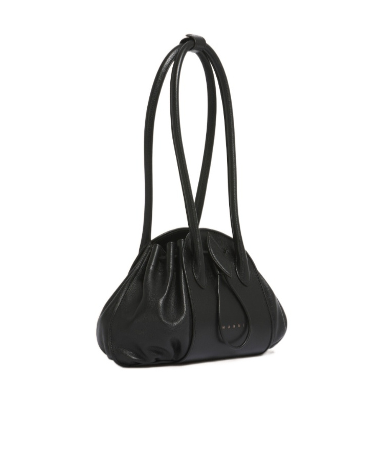 Marni Black Leather Tulipea Shoulder Bag In Black