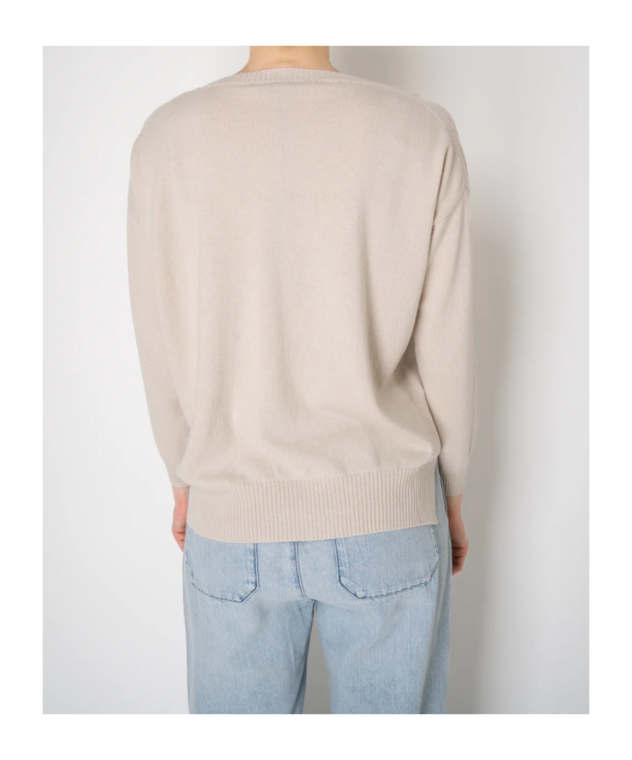 D Exterior Crew Neck Long Sleeve Sweater In Pink