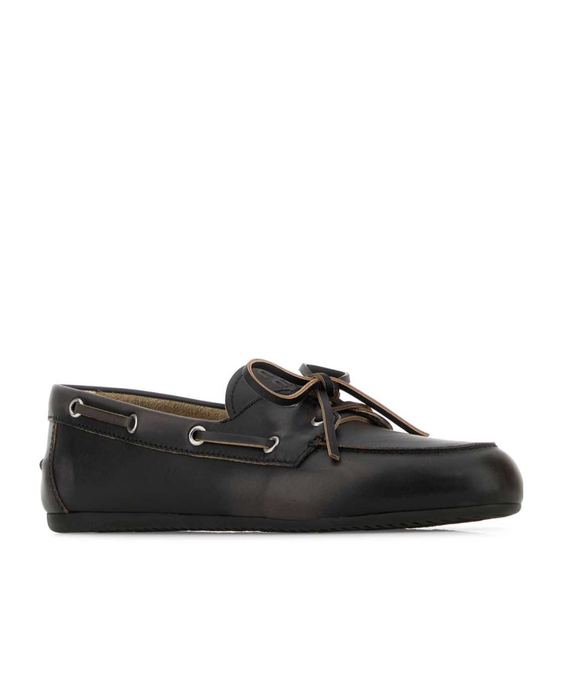 Miu Miu Unlined Boat Loafers In Decolored Leather In Black