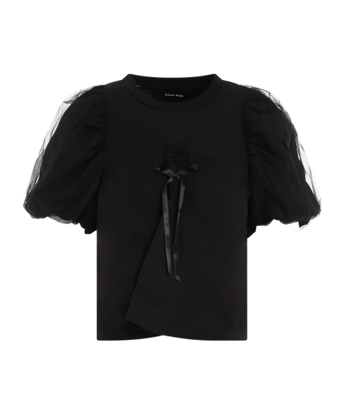 Simone Rocha Cropped Ruched Bow T-shirt In Black