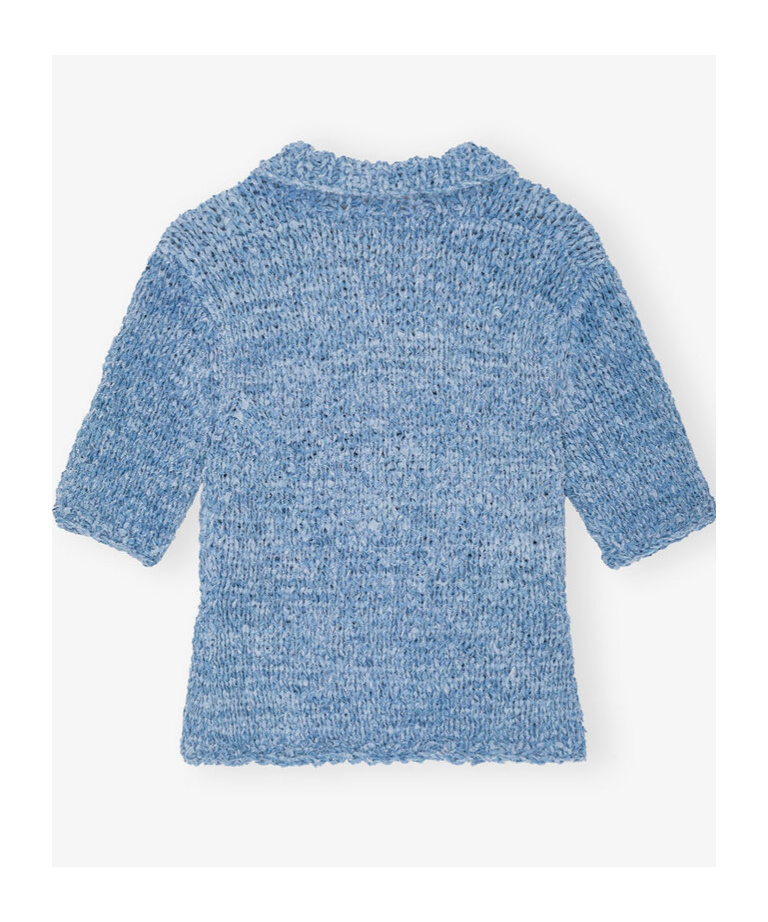 GANNI BLUE DENIM HANDKNIT POLO 