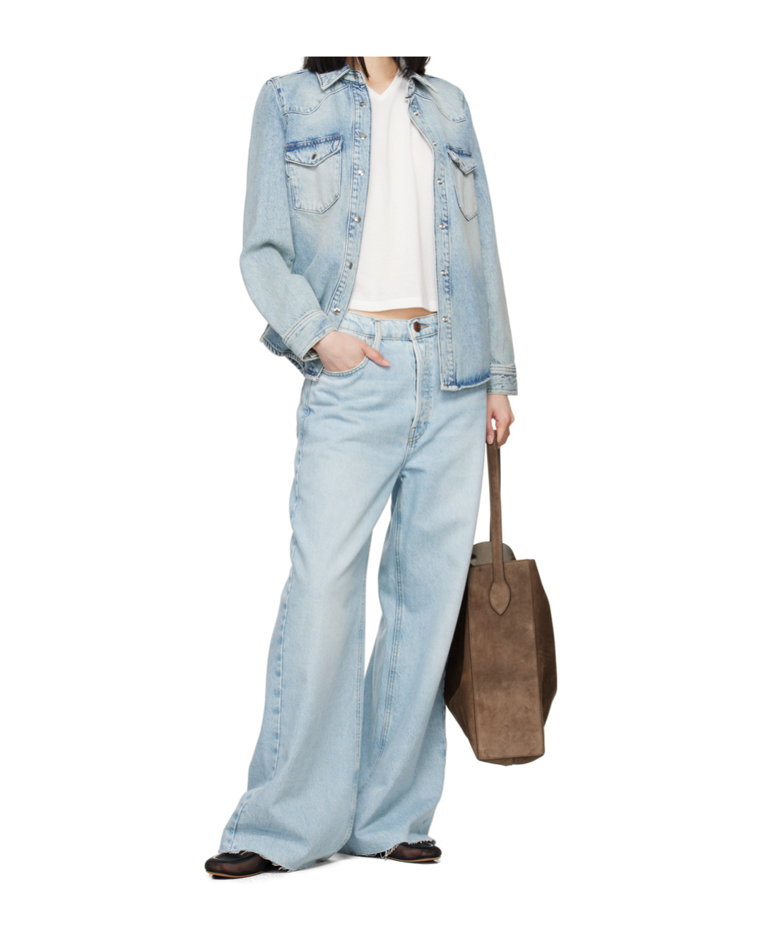 Frame Long Sleeve Denim Shirt In Blue