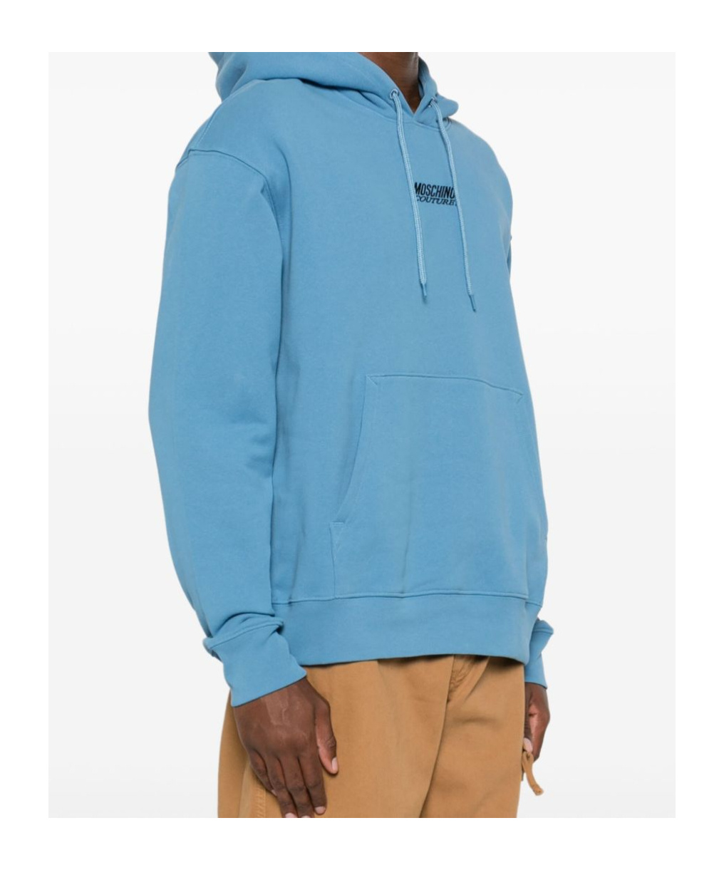 Moschino Logo-embroidered Cotton Hoodie In Blue