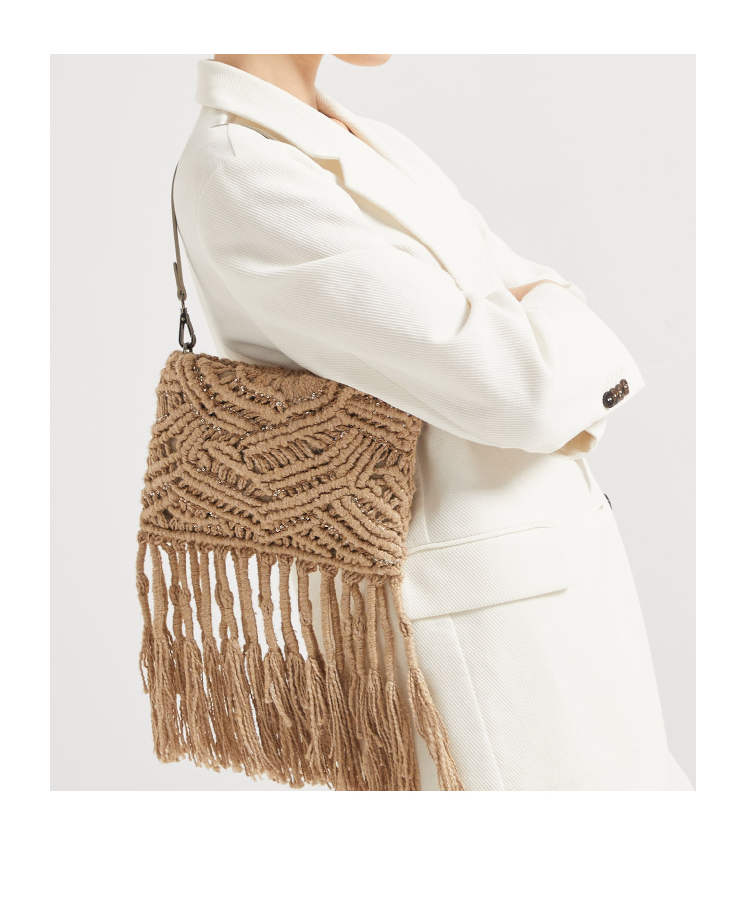 Shop Brunello Cucinelli Fringe-detailing Shoulder Bag In Nude
