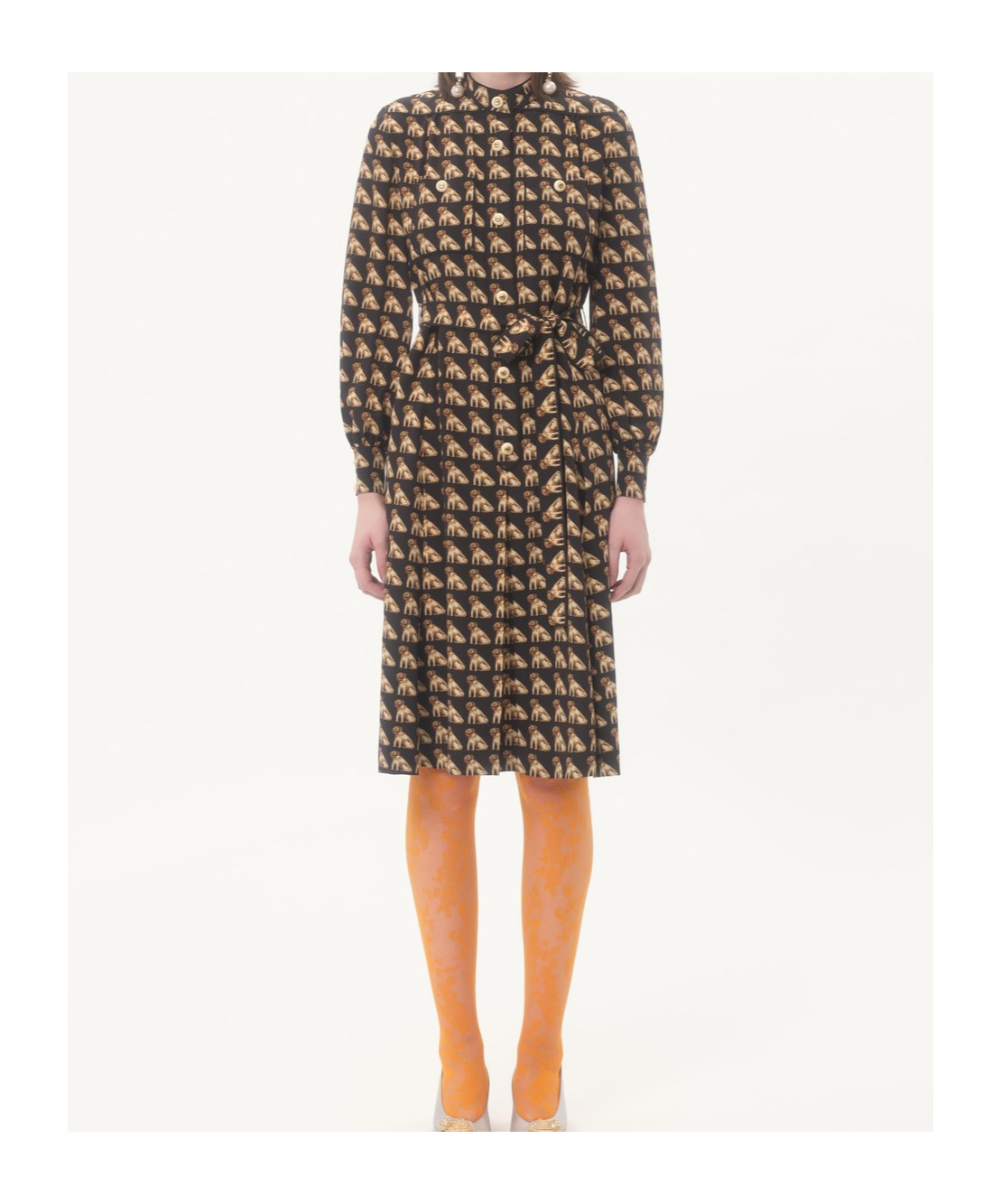 Valentino Dog-print Belted Midi Dress In Brown