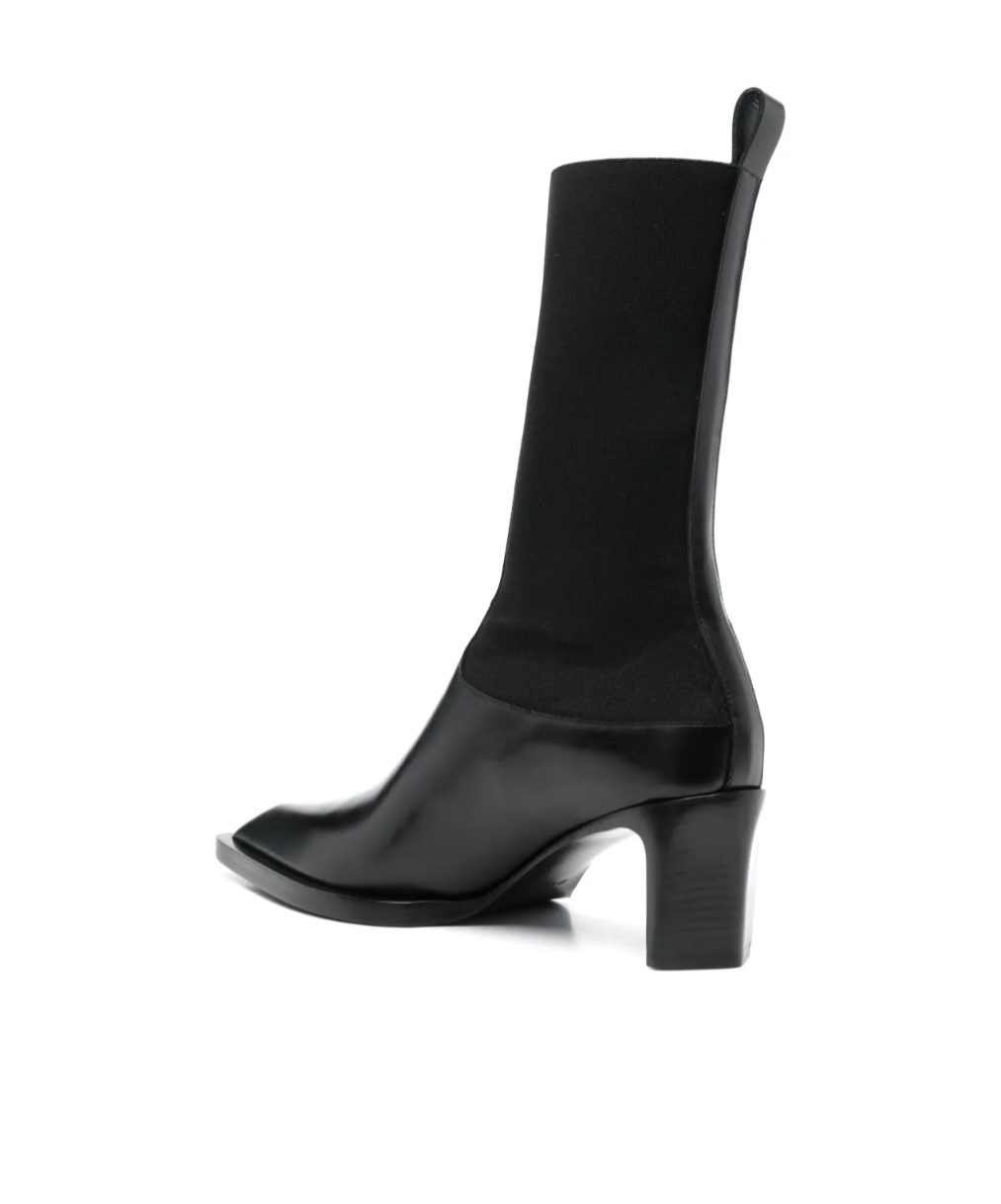 Jil Sander Stretch-knit And Leather Ankle Boots In Black