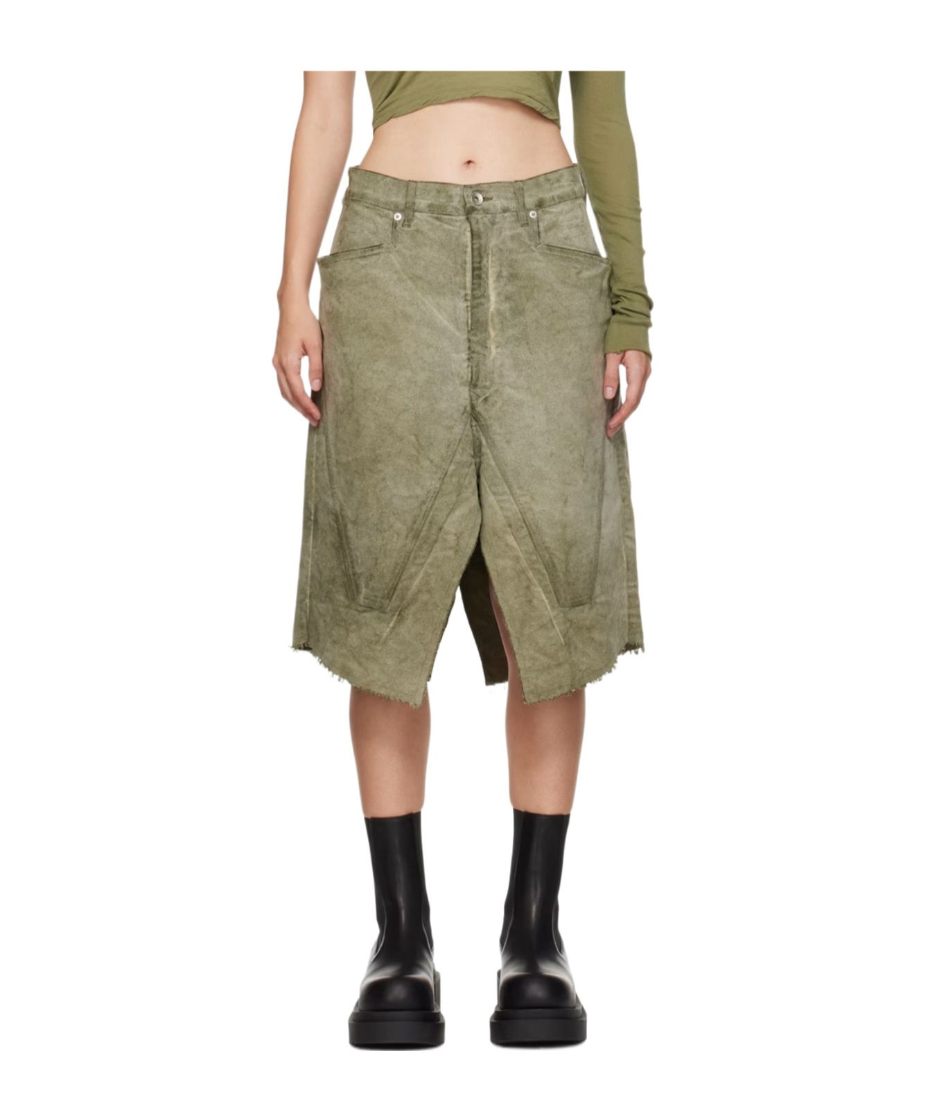 Rick Owens Drkshdw Khaki Porterville Slivered Midi Skirt In Multi