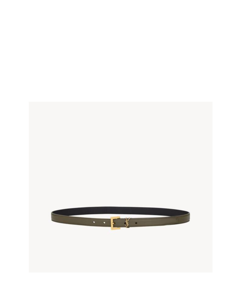 Saint Laurent Le Cassandre Narrow Smooth Leather Belt In Blue