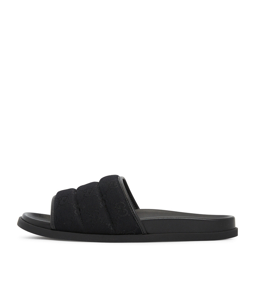 Gucci Gg-patterned Padded Slide Sandals In Black