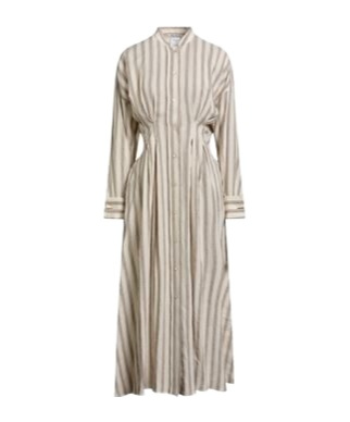 Max Mara Fashion Striped Linen Long-sleeve Shirt Dress In Nude