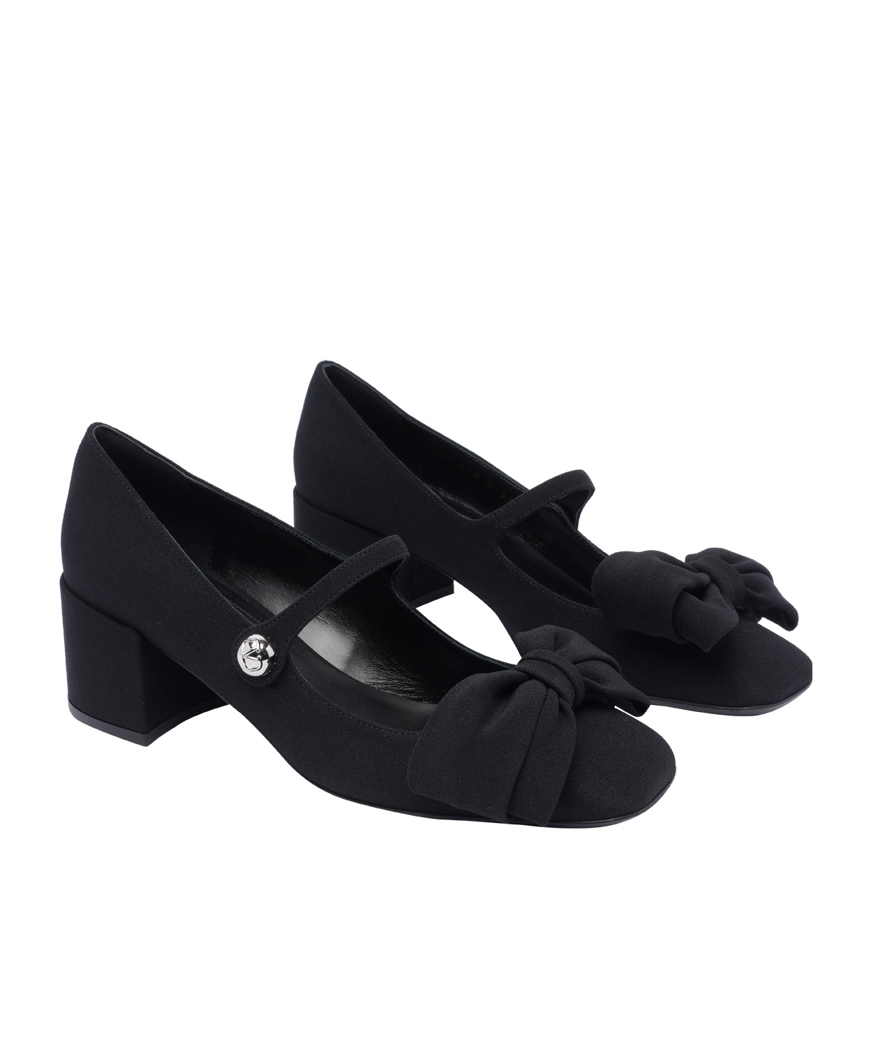 Valentino Mary Jane Block Heel Square Toe In Black