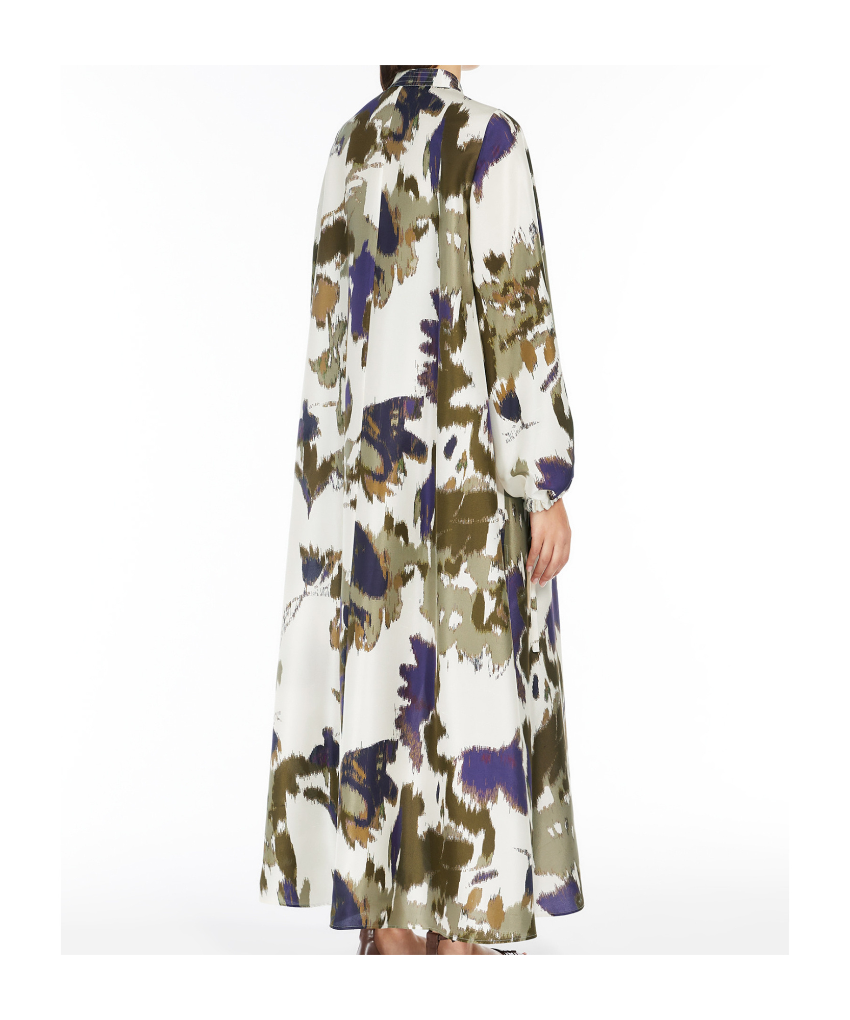 Max Mara Robe En Shantung De Soie Imprimée In White