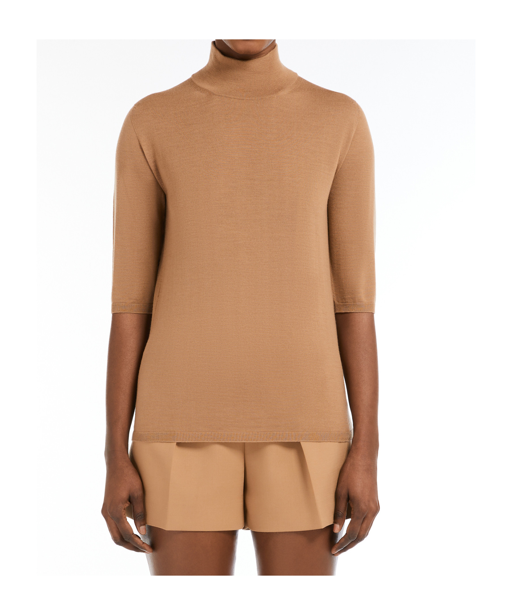 Max Mara Cecina Turtleneck Wool Knit Top In Nude