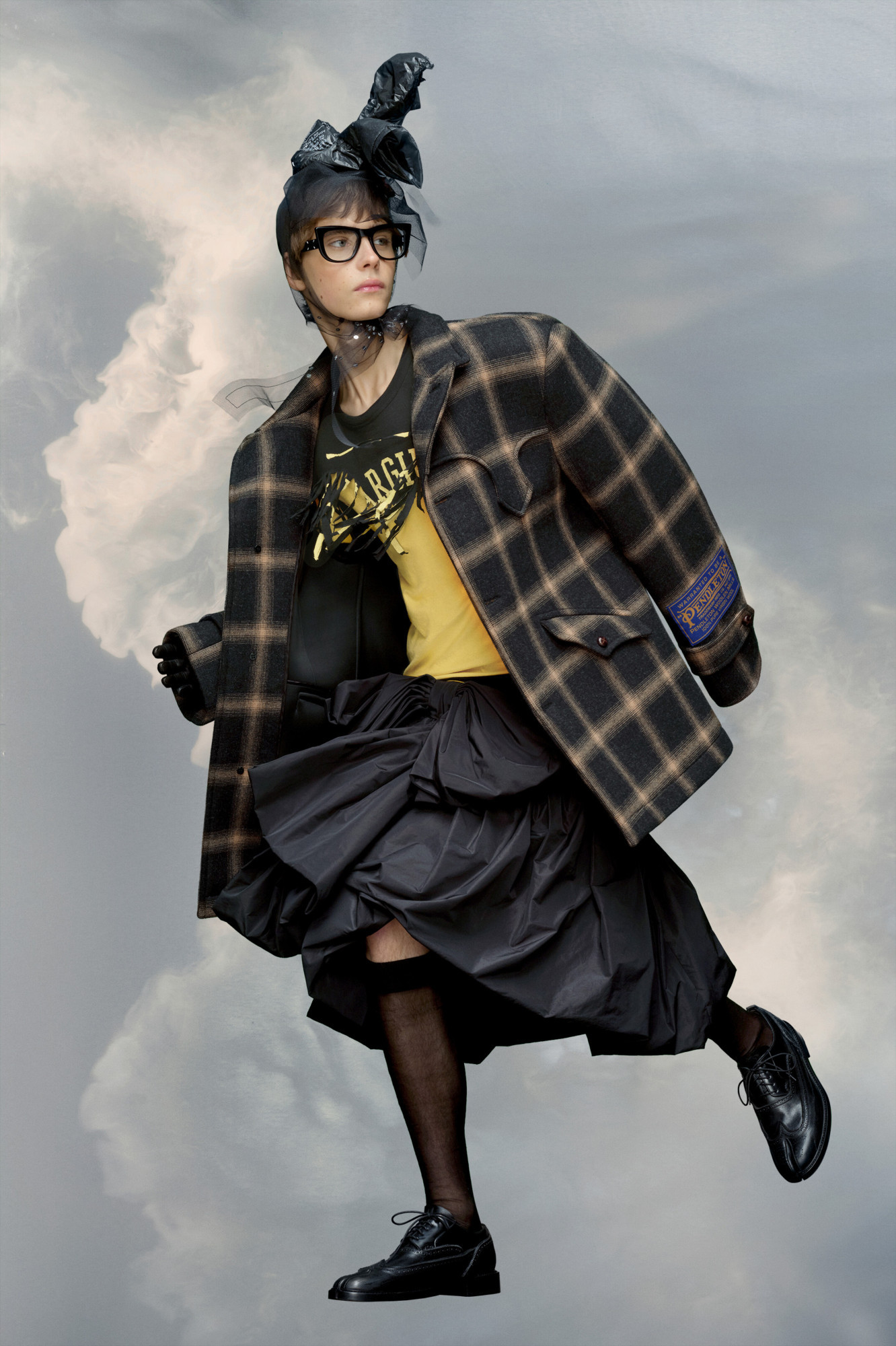 Maison Margiela Check-pattern Wool Coat In Black