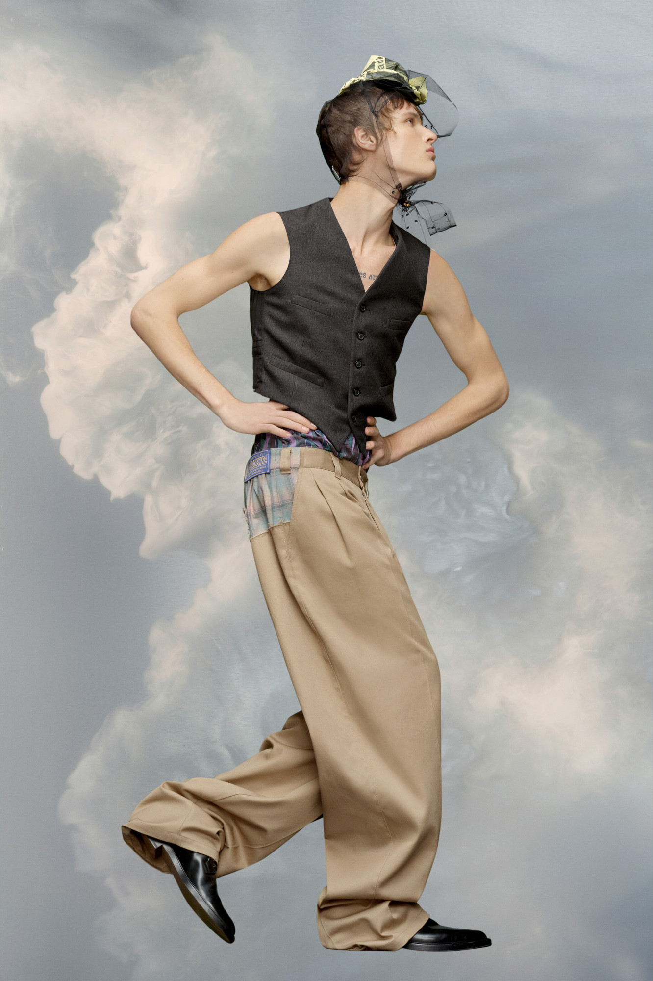 Maison Margiela X Pendleton Logo-patch Checked-yoke Trousers In Nude