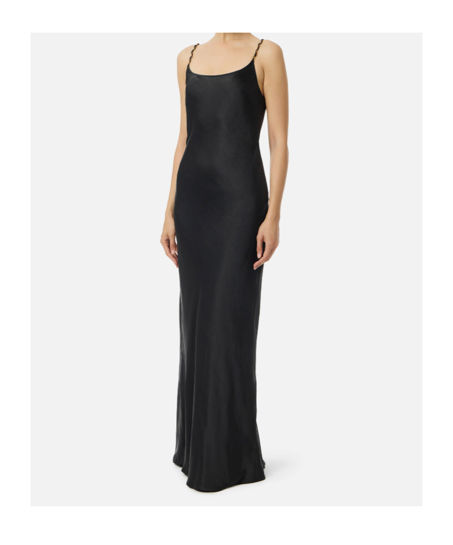 Elisabetta Franchi Red Carpet Dress In Satin Fabric With Jewel Details In Black