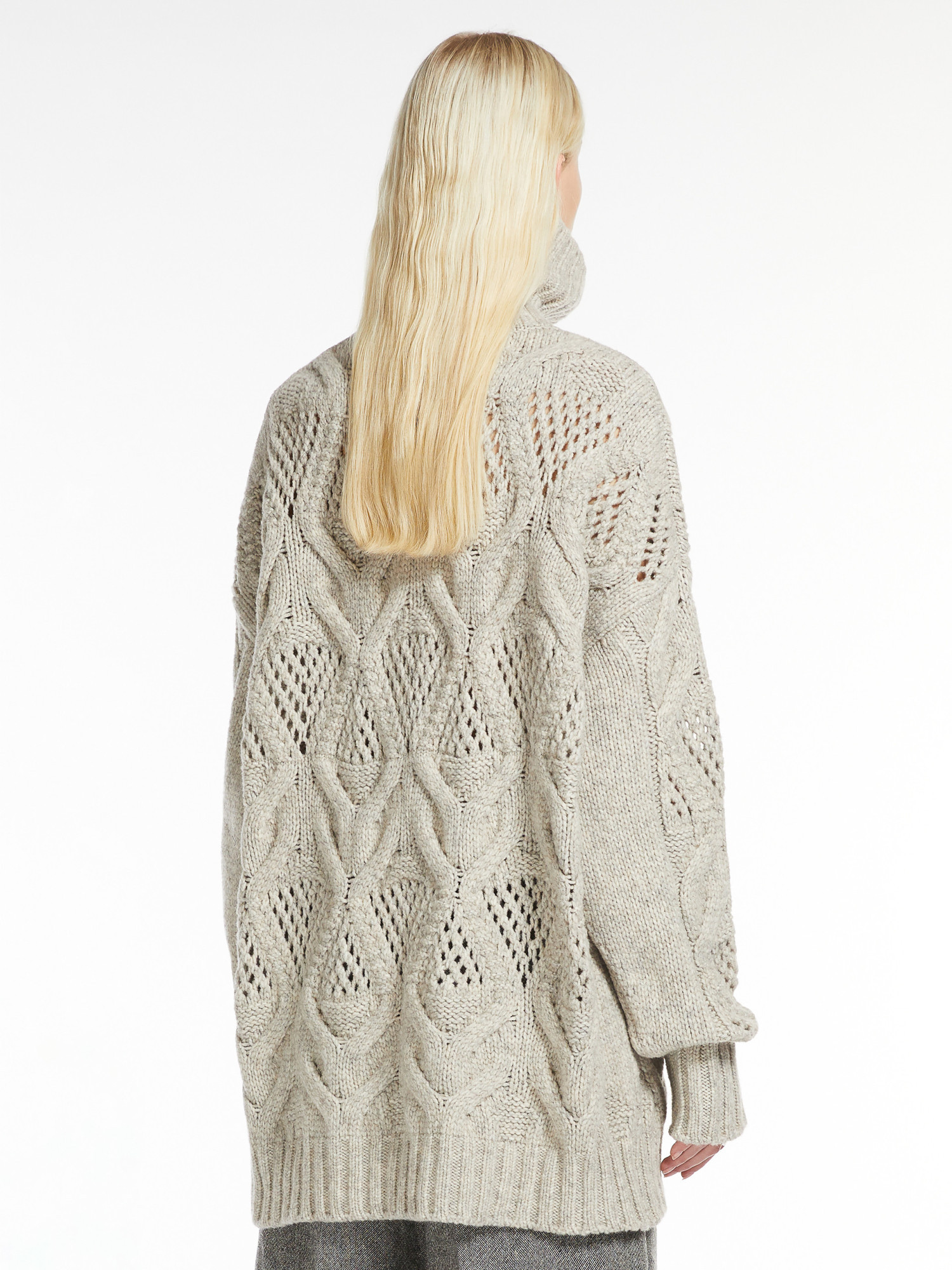 Sportmax Oversize Cable Knit High Neck Sweater In Nude