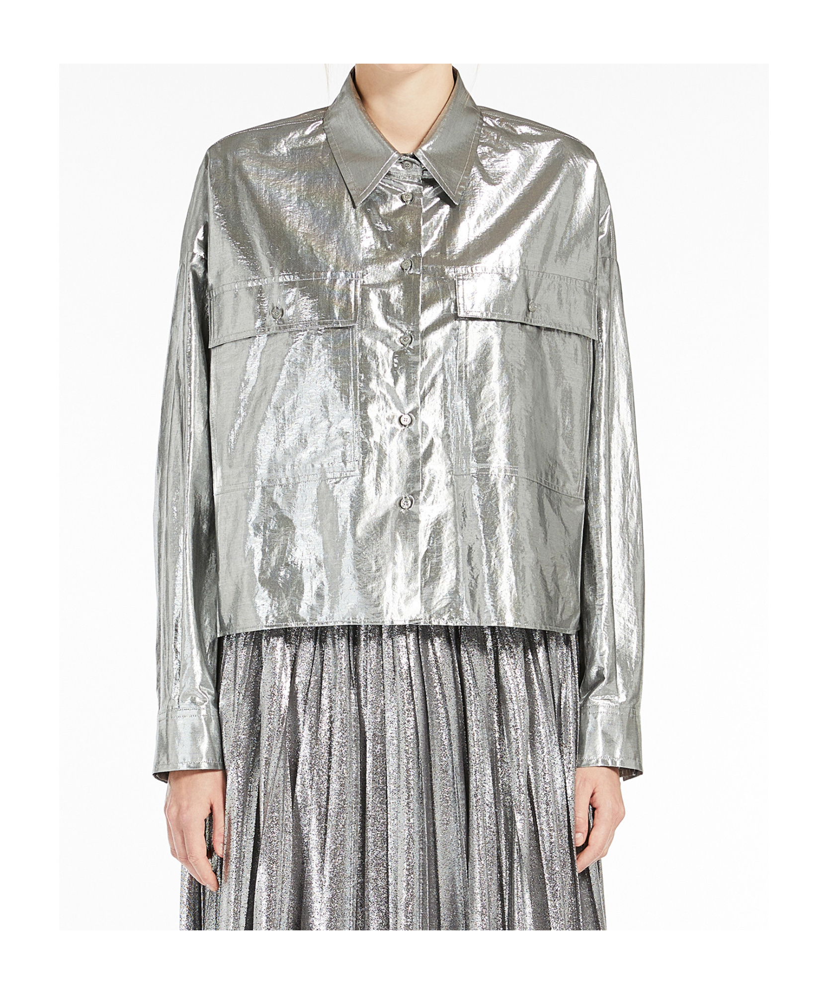 Weekend Max Mara Lamé Cotton Shirt In Gray