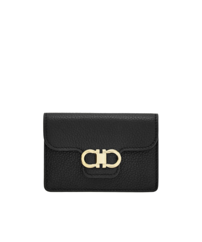Ferragamo Gancini Calfskin Keyring Wallet In Black