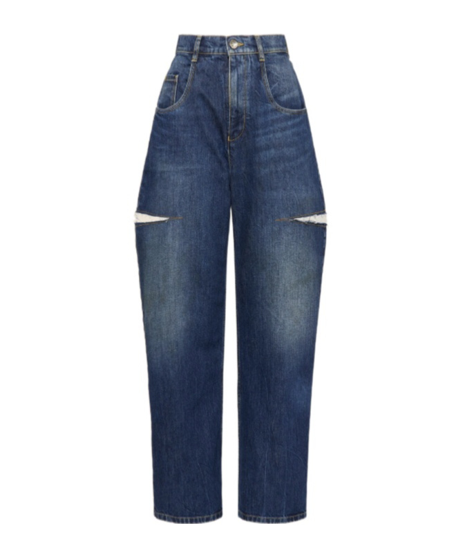 Maison Margiela High-waisted Blue Denim Jeans With Cut-out Details In Blue