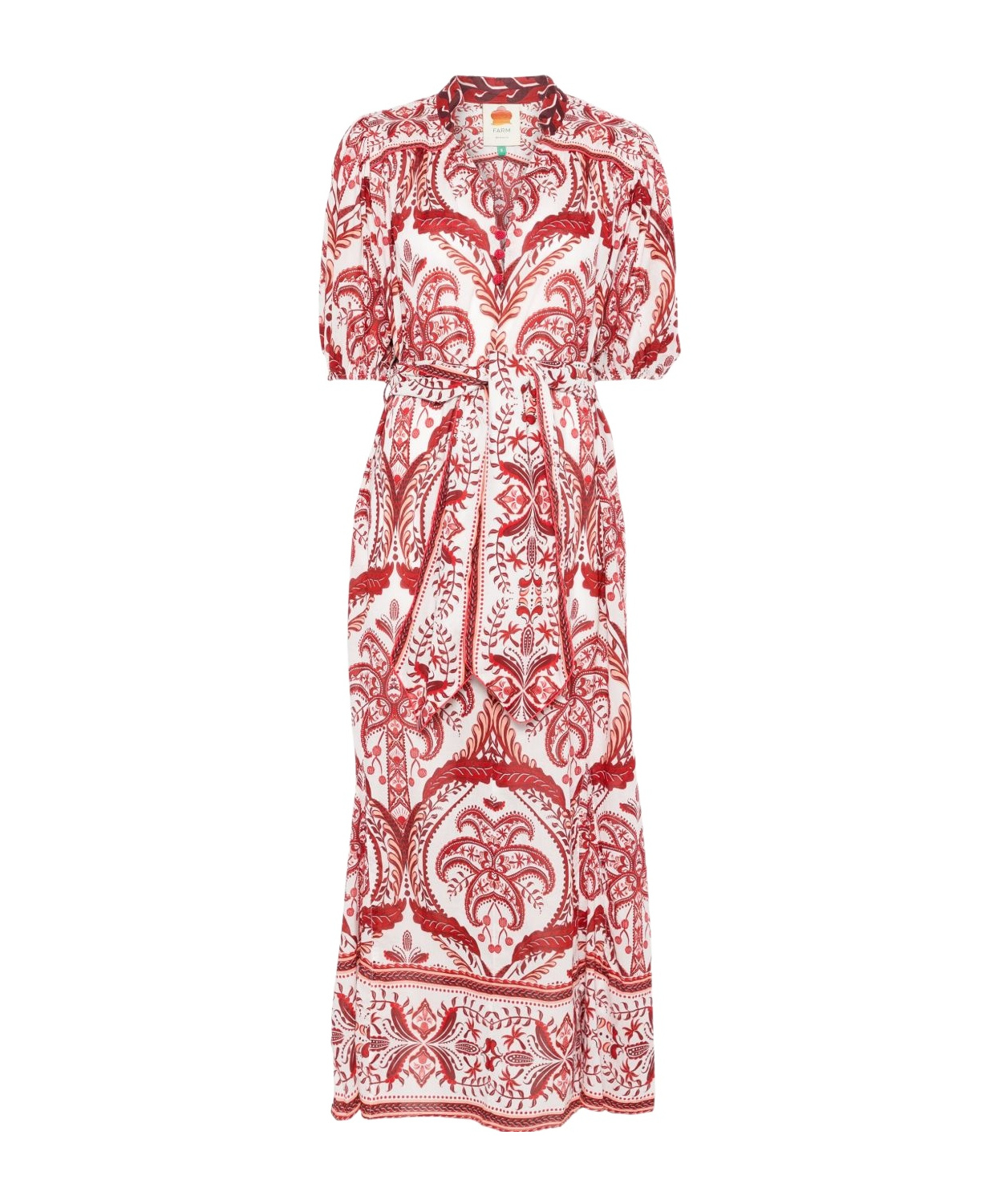 Farm Rio Tropical Cameo Belted Maxi Dress In Off White In Red