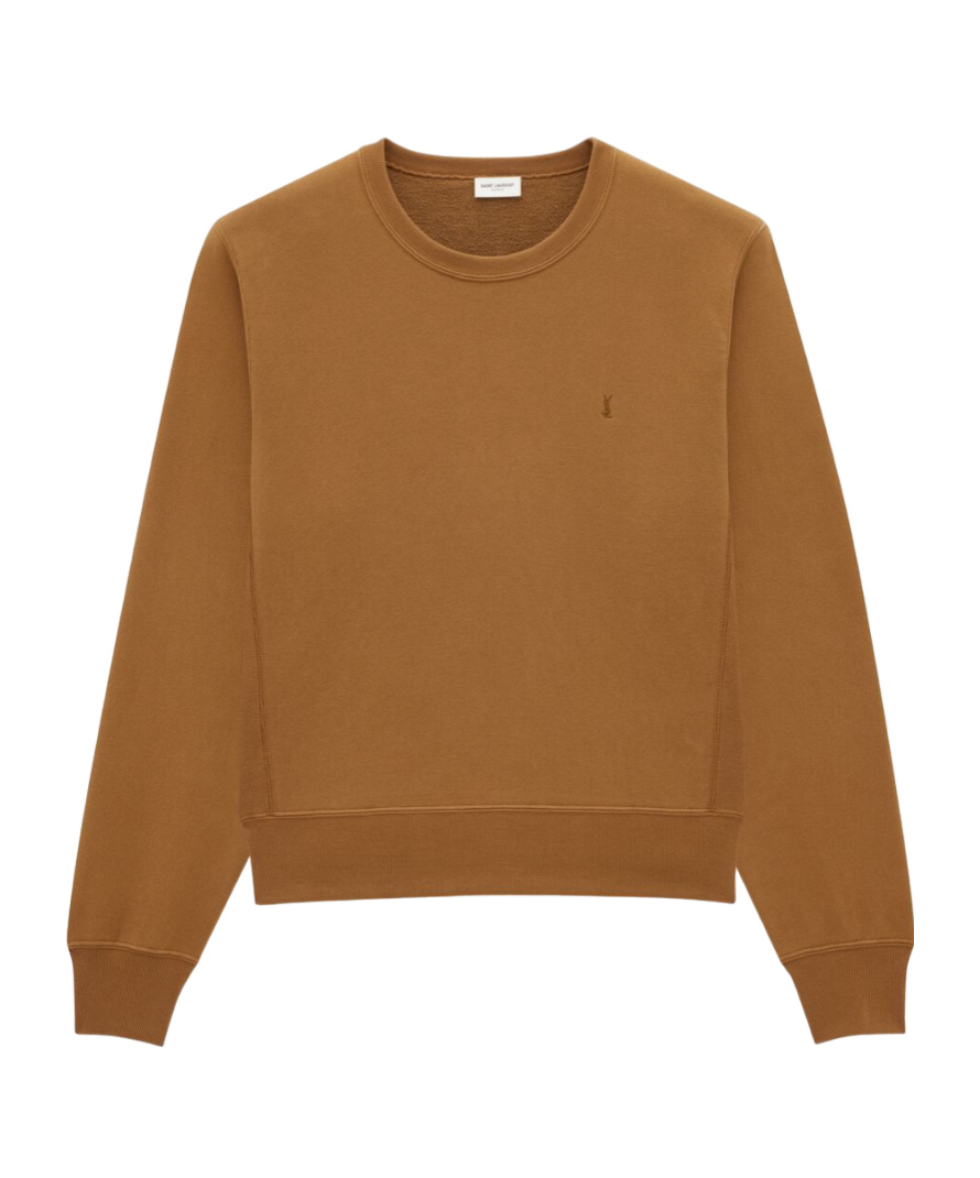Saint Laurent Crewneck Long-sleeved Sweatshirt In Brown